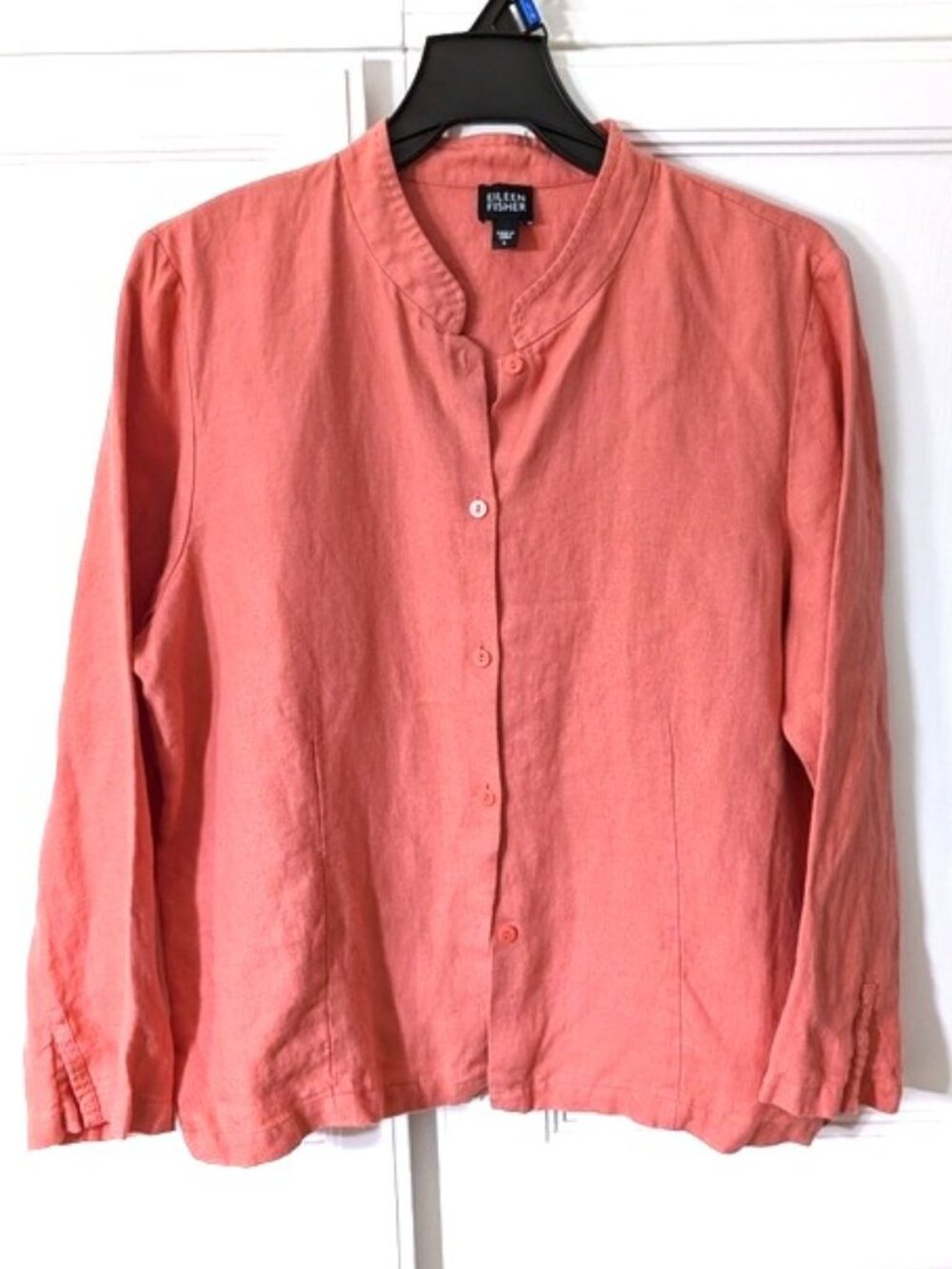 EILEEN FISHER 100% Linen Coral Button-Front Linen Blouse Size L